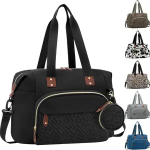 Black Travel Diaper Bag Tote with Pacifier Case, Large Tote for Women with Shoulder Straps, Cute Hospital Baby Bag