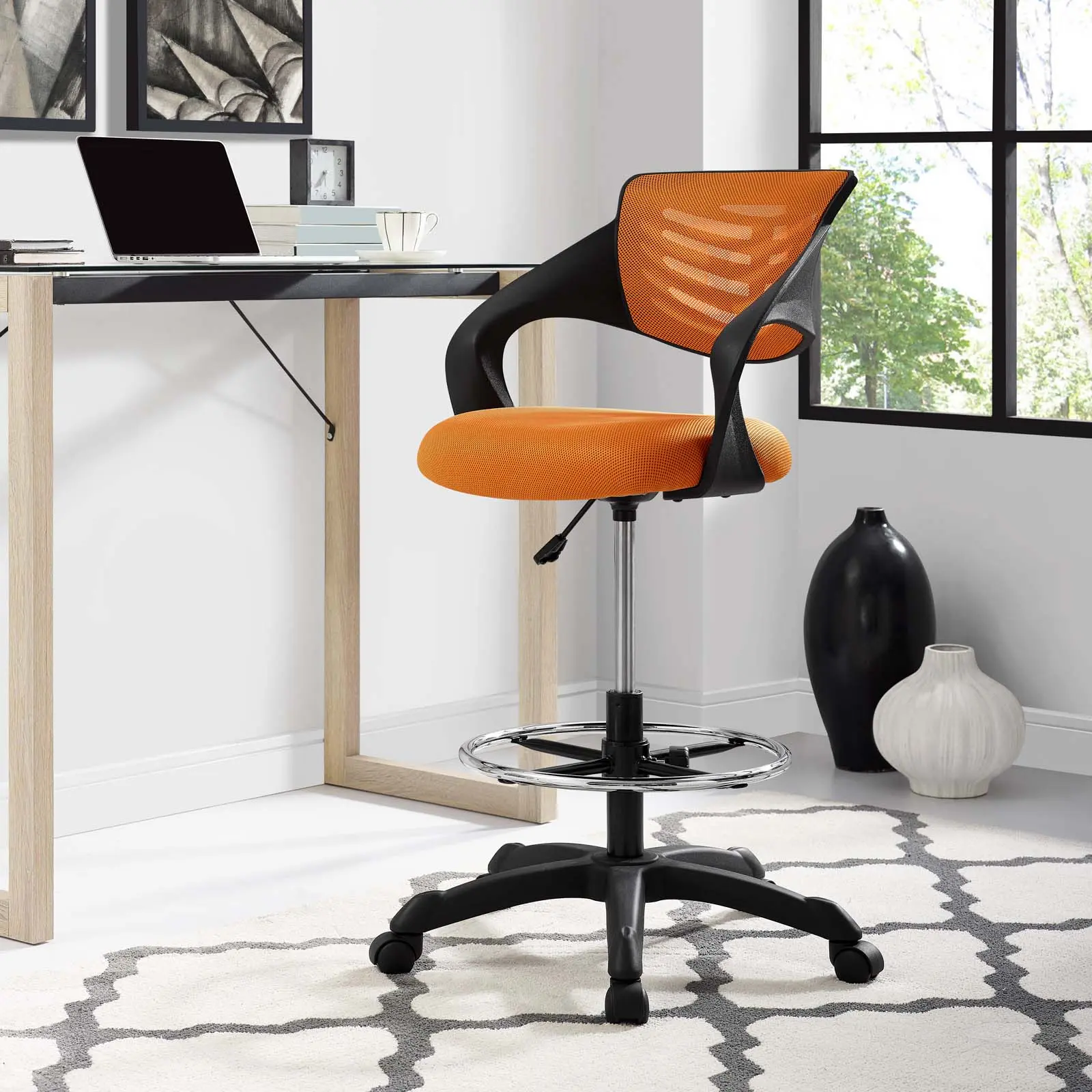 Modway Thrive Mesh Drafting Chair in Orange