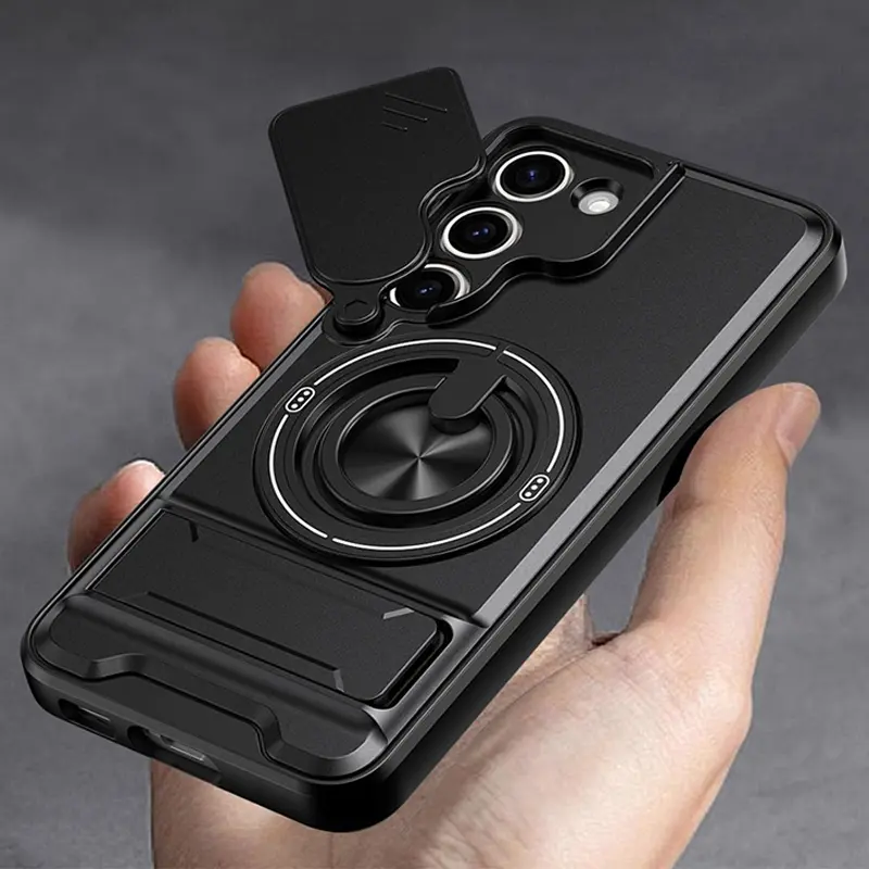 Phone Case - Suitable for Samsung Galaxy S26,S25, S24, S23, S22,S21 Plus Ultra FE,A36, A35,A14, A15, A16, Note20Ultra 360 Degree Rotating Bracket, Shock Resistant Protective Cover, Lens Slide Cover Design, Frosted Phone Case