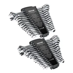 VEVOR Combination Wrench Set, 30-Piece Ratcheting Wrench Set with Organizer Rack, Cr-V Steel Wrench Set SAE 1/4 to 1, Metric 8 mm to 24 mm, Ideal for General Household, Garage, Workshop, Emergency