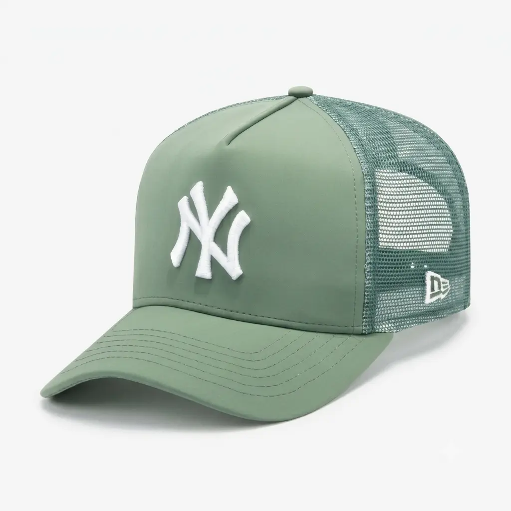 New Era NY Yankees MLB Cap, 9FORTY Adjustable Mesh Trucker Snapback Baseball Cap for Men Women, Curved Brim Sportswear, Sage Green Cap, College Campus Fashion, Back to School 2026