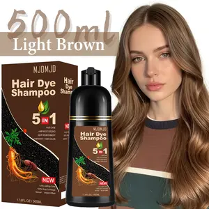 Light Brown 5-in-1 Hair Dye Shampoo for Women & Men, Semi-Permanent Hair Color Shampoo for Gray Coverage, Instant & Long-Lasting Coloring (Up to 3–4 Weeks), Ammonia-Free Herbal Formula, Easy At-Home Use, 16.9 Fl Oz / 500ml