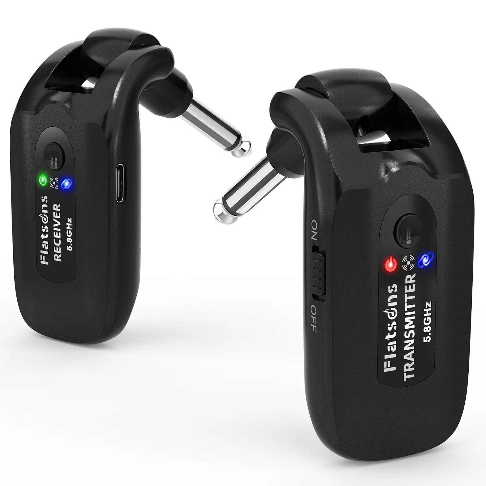 Flatsons-5.8GHz Wireless Guitar System,Wireless Guitar Transmitter Receiver, High Fidelity Sound, 6-Hour Battery, 270° Rotatable Plug, with 7 Signal Channels for Electric Guitar Bass (TR-U2)