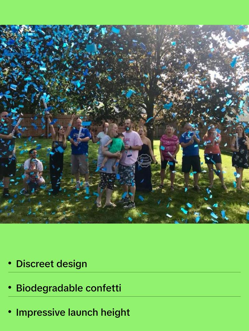 18" Blue Gender Reveal Confetti Cannon - Biodegradable, Smoke-Free, and Easy to Use
