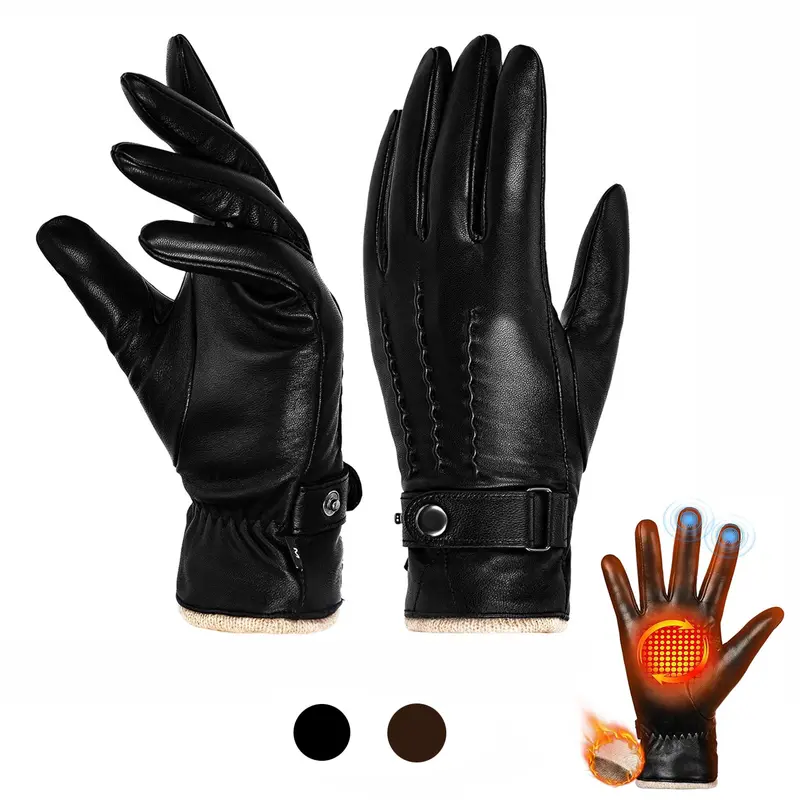 Aegend Female Genuine Sheepskin Sports Gloves - Double-Liner, Cashmere-Soft, Full-Hand Touchscreen, Non Slip Gloves, Firm Palm Grip, Keep Warm, Breathable, Snug Fit, Classic Black, Crack Resistance Leather, Windproof for Cold Commutes & Sports Use