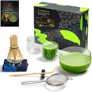 TEANAGOO 9-Piece Matcha Set – Premium Glass Matcha Tea Set with Bamboo Whisk, Whisk Holder, Scoop, and Bowl – Complete Japanese Matcha Ceremony Kit – Ideal for Making Matcha for Breakfast, Afternoon Tea, or as a Gift for Matcha Enthusiasts and Tea Lovers