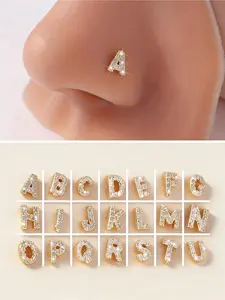 A Single Piece of Crystal Initial Nose Ring Inlaid with Zirconia Letter Stud, a Miniature Letter Nose Piercing Jewelry Suitable for Women And