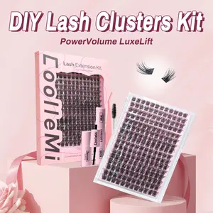 192PCS DIY Lash Clusters Kit LuxeLift T50D 10-18MIX Handmade Makeup Long-Lasting Waterproof Bond Seal Remover Tweezers Brush Makeup Cosmetic | mixed length eyelash extension easy home use