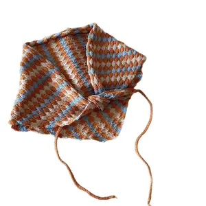 Korean Color Block Striped Knitted Headscarf for Women Spring Summer 2026 Stylish Tie On Triangle Scarf Shawl Neck Scarf