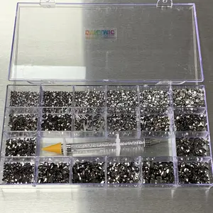 Gun Metal color Rhinestones set - 20 cells - 14 big shapes and 6 round shapes