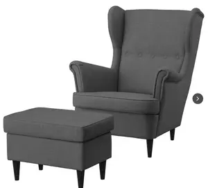 Ikea STRANDMON Armchair and Ottoman Set, Nordvalla Dark Gray Wingback Lounge Chair – Modern Scandinavian Accent Seating with Matching Footrest, High Back Comfort & Classic Living Room Design
