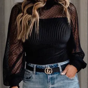 Sheer Dotted Ribbed Velvet Bodysuit