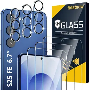 firtstnow 3 Pack Glass Screen Protector for Samsung Galaxy S25 FE [6.7 inch] + 3 Pack Camera Lens Protector, 9H Tempered Glass, Fingerprint Unlock, HD Clear Case Friendly Anti-Scratch