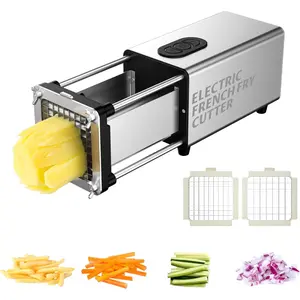 Electric  Fry , 1/2 & 3/8 Inch Interchangeable Stainless Steel  Automatic  , Commercial & Household  Slicer, Use for Potatoes Onion Cucumbers