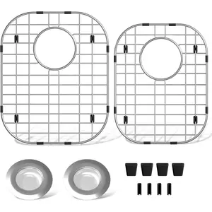 2Pack Sink Protectors for Kitchen Sink 13''x16''&11.2''x14.5'', Sink Rack for Bottom of Sink, Stainless Steel Sink Grid, Rust Resistant Metal Sink Protector with 2Pack Sink Strainer