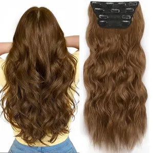 [Plodon] 24  inch multi-inch available clip-on hair extensions, Four-Piece Set Design, natural and smooth touch, excellent blending effect, long wavy hair extensions.