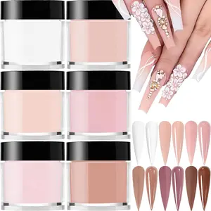 6Color Acrylic Powder Glitters Professional Carving Nail Polymer Tip Extension French Pink White Clear Adhesive Rhinestone Nail Art Supplies 3D Tips Sculpting Crystal Nail Dipping Glitter