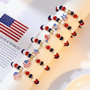 Women’s Independence Day Patriotic Flag Stackable Bracelet Set, Layered American Flag Pendant Bracelets, Trendy Versatile Fashion Jewelry for Daily Casual Wear, Holiday Parties & Special Occasion Gift‑Giving