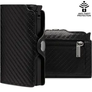 Rfid Blocking Men Credit ID Card Holders Wallets Leather Card Bag Metal Carbon Fiber Plain Card Holder Male Purse with Zipper