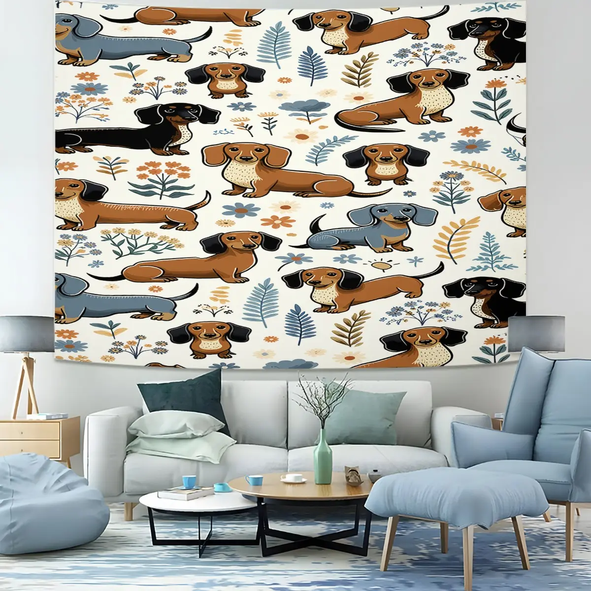 Cute Dachshund Tapestry for Dog Lover, Dog Print Wall Tapestry Wall Hanging Decor for Bedroom Living Room Dorm