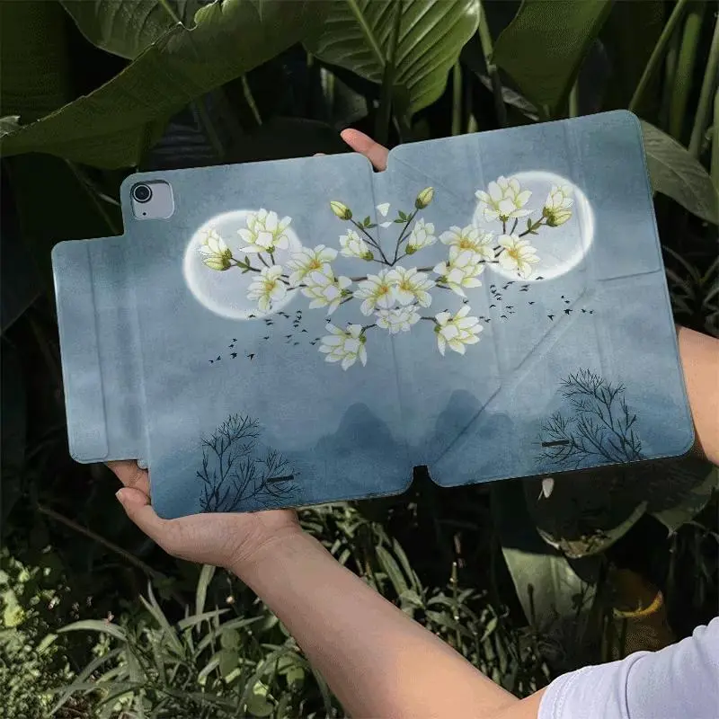 Beautiful night view, 360 degree rotating magnetic detachable iPad case with pen slot, built-in strong magnetic ring, compatible with iPad 11 A16, iPad Air 7/8, iPad Pro 11/13 inches iPad 10/9/8/7、Mini 7/6