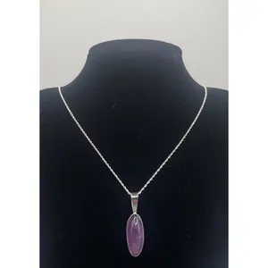 9ct Rwandan Amethyst Thin Oval Pendant in Sterling Silver – Handcrafted in Maine (with 18” Chain)