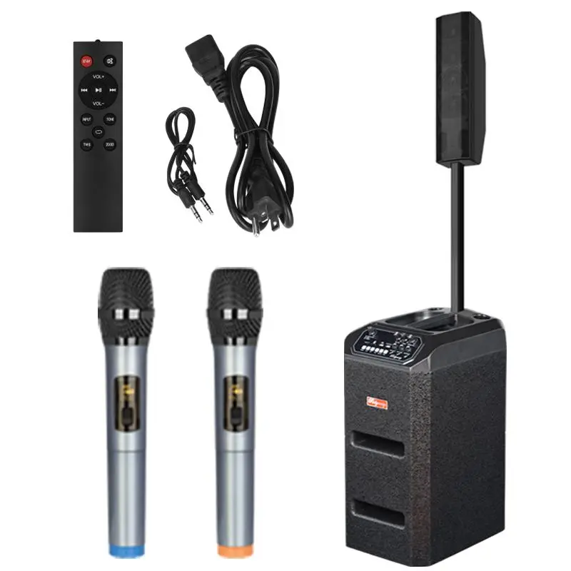 Rechargeable Bluetooth Line Array Column PA DJ System, 8" Driver, Dual Wireless Mics, 6H Playtime & TWS, Battery or Plug-in Power Available, BT/FM/TF, Loud Sound for Home Karaoke and Outdoor Parties Karaoke Party Speaker Audio Black, Outdoor Speake