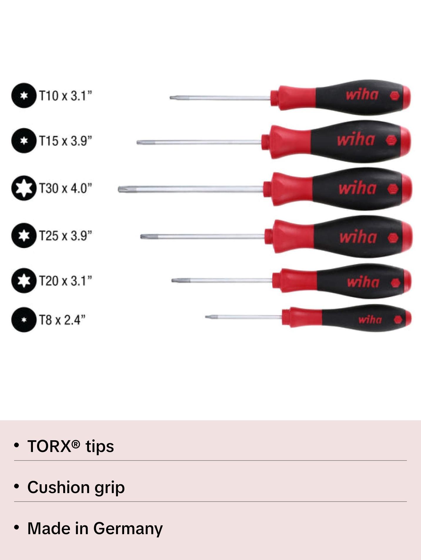 Wiha Tools 36290 SoftFinish MagicSpring Screw Holding TORX® Screwdriver Set, 6 Pc.