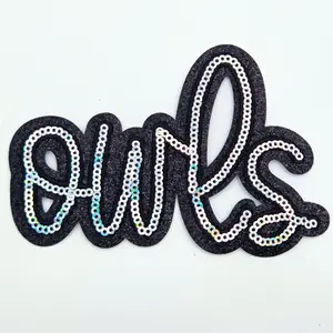 Owls Sequin & Black Glitter Mascot Hat Patch