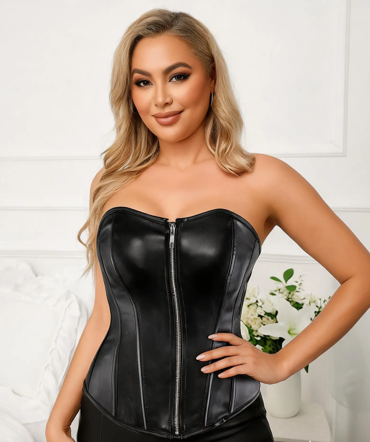 1 pc Bonded Leather Bustier Corset Top for Women Faux Leather Bustier Corset Top Steampunk Waist Cincher Halloween Costumes Overbust Corset Halloween Gothic Party Outfit Shapewear Bodysuit Womenswear Shapewear Bodysuit Minimalist