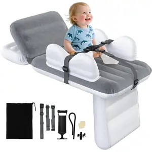 Inflatable Toddler Airplane Bed - Kids Travel Seat Extender with Cup Holder & Safety Belt, Portable Baby Bed with Hand Pump & Travel Bag for Flights, Cars, Trains