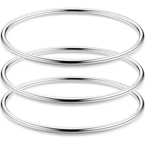 FLORIDECO 3PCS Stainless Steel 3mm Bangles for Women Bangle Set Stackable Glossy Thin Round Bangle Bracelet Daily Fashionable Jewelry