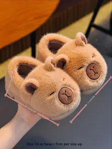 New Capybara Kids Winter Cartoon Cute Non-Slip Indoor Outdoor Soft Sole Plush Slippers, Warm Fleece Lining, Comfortable Home Shoes, Cute Cartoon Slides