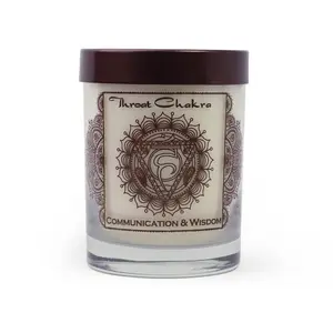 Throat Chakra Vishuddha | Candle for Chakra Meditation Scented with Essential Oils | Woods & Amber | Communication and Wisdom - 10.5oz