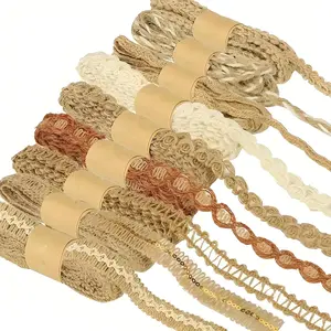 9 Counts Jute Lace Craft Ribbon Set, Multipurpose Rustic Decorative Ribbon, Natural Lace Trim Accessory for Gift Wrapping, DIY Crafts, Party, Holiday, Farmhouse Style & Rustic Wedding Decor