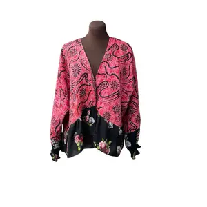 Boho Kantha Jacket with Chiffon Ruffle Hem – Women’s Lightweight Layering Jacket