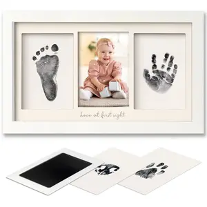 Inkless  Hand and Footprint Kit Boy, Girl - No Mess Ink Pad for Handprint, Clean Touch  Paw Print Kit, Personalized  Shower Gifts,   Keepsake Frame (Alpine White)