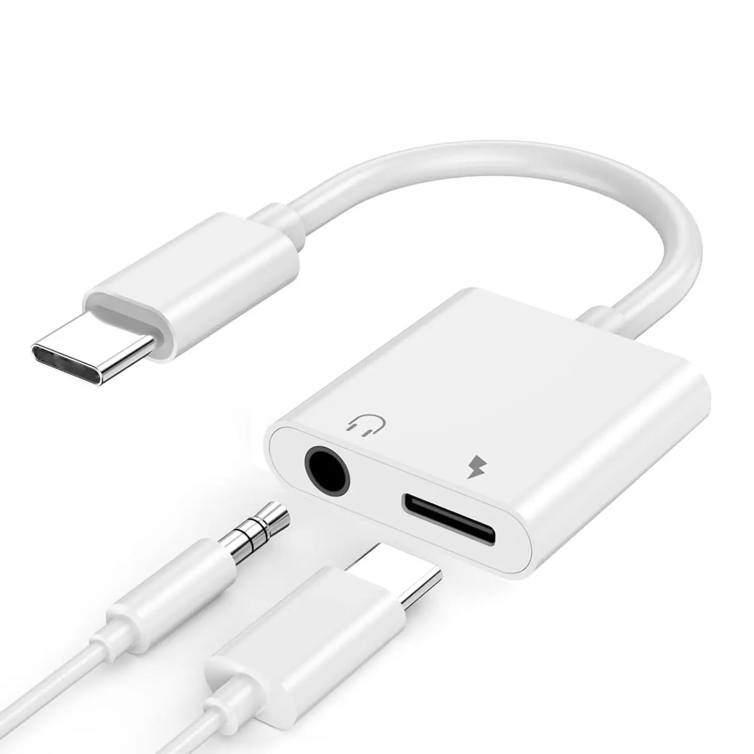 Type-C to 3.5mm Audio Headphone Adapter, 2-In-1 Type-C to Aux Audio Splitter, Supports 10w Charging, Compatible with iPhone iPad Galaxy Pixel, USB Audio Interface