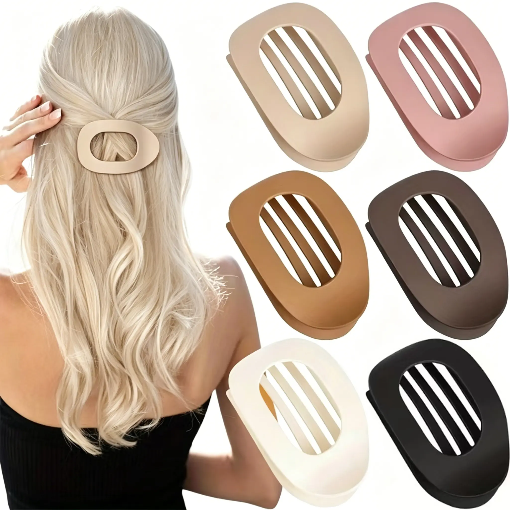 Unisex 6-Pack Compact Duckbill Flat Claw Hair Clamps, Round Shape Solid Color Matte Plastic, Simple Elegant Strong Grip for Daily Wear Hair - Perfect Birthday/Bridal Shower Party Favors for Girls