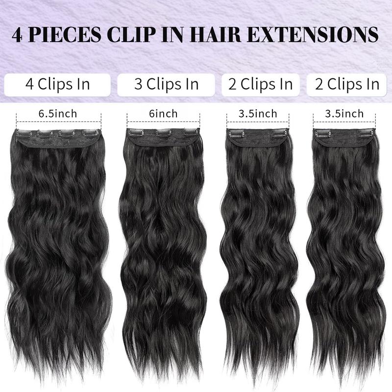 TOPHR HAIR BEAUTY Clip-in synthetic hair extensions Long Wavy 4PCS Thick Hairpieces Double Weft Natural Hair Extensions for Women Curly Wave Daily & Party valentines