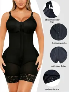 Women's Solid Color with Zipper Crotch Detachable Shoulder Strap Body Shaperwear, Fajas, Underwear, Butt Lifting And Tummy Control Shapewear Bodysuit, Suitable For Various Occasions