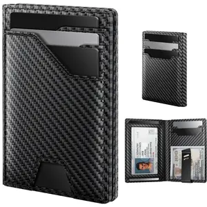 Leather Wallet for Men Card Holder:  , RFID Blocking, Slim, Minimalist, Front Pocket - 15 Cards Capacity | ID Window |  Clip (Carbon Fiber)