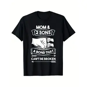 Mom & 2 Sons Unbreakable Family Bond T-Shirt - Heartwarming Mom and Sons Graphic Tee, Black Shirt with White Text - Mother's Day, Birthday Gift for Moms - Ideal for Gym, Casual Attire & Family Photoshoots - Machine Washable