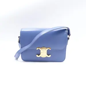 Pre-owned Celine Calfskin Shoulder Bags Teen Triomphe Blue Shoulder Bag T10378295