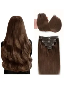 #4 Chocolate Brown Clip-In Hair Extensions Natural Looking Hair Made From Real Human Hair. This Set Includes 8pcs With 18 Clips, Featuring Double Weft Design In Brazilian Human Hair. Double Weft Hairpieces