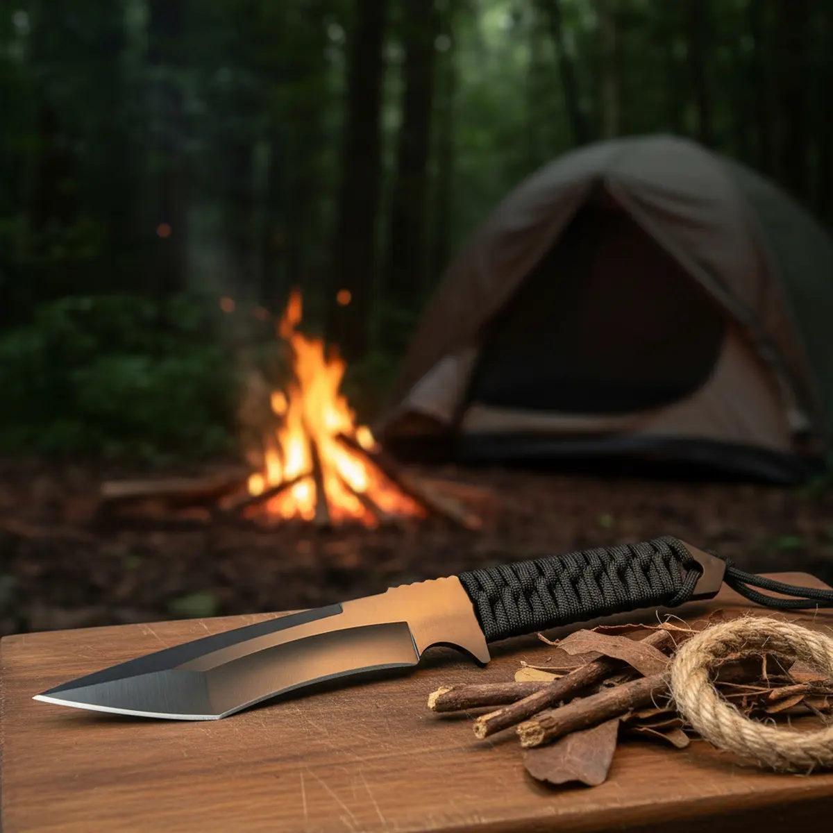 1PC, high-quality outdoor knife, fixed blade knife, integrated keel structure, sharp and durable, tied rope handle, good anti slip effect, equipped with knife cover, suitable for outdoor camping or kitchen, holiday gift