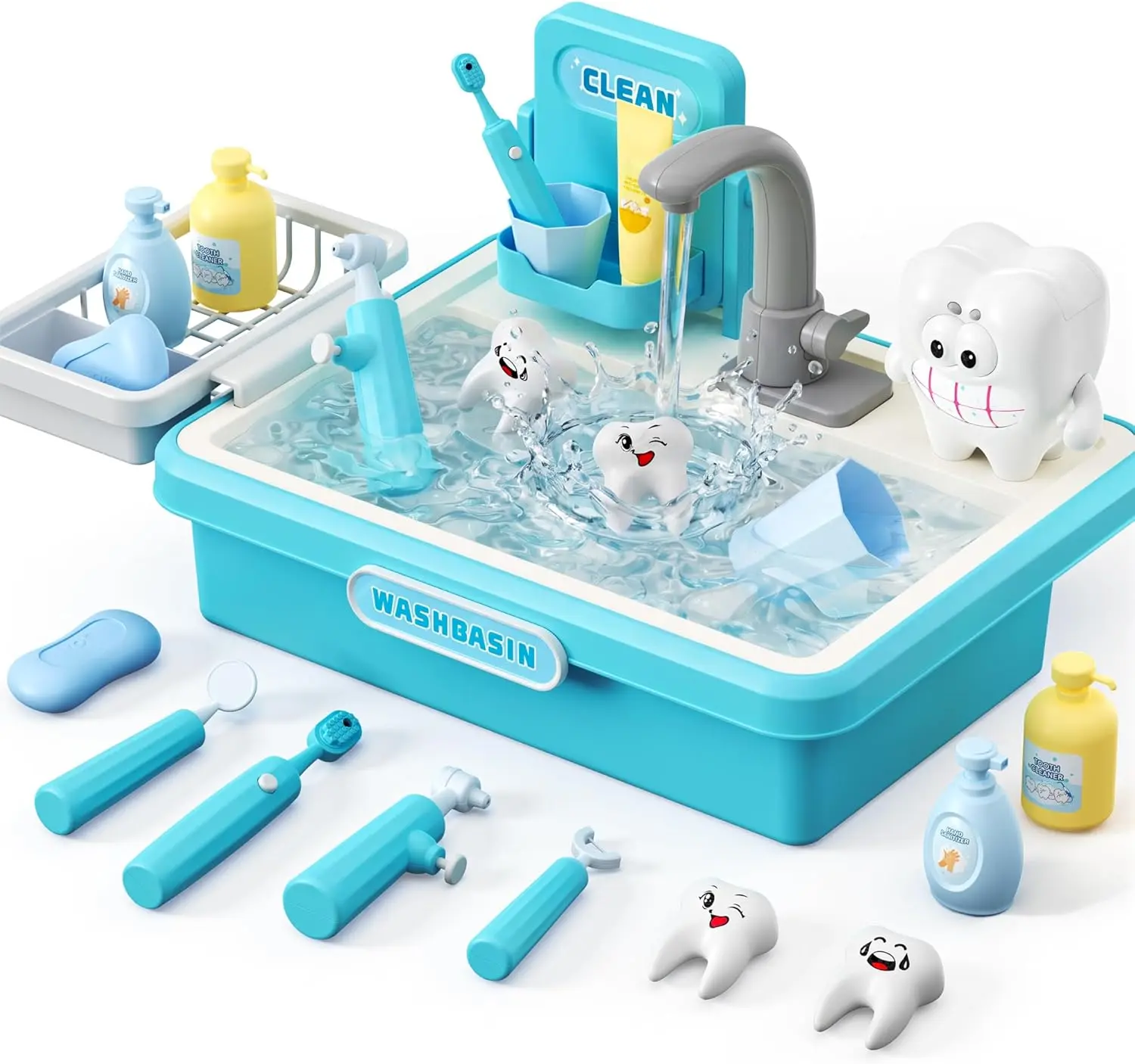 Play Sink with Running Water, Play Sink Toys with Electric Faucet, Play Kitchen Accessories Automatic Water Cycle System, Pretend Play Toys for Boys Girls, Bath Toys Birthday Gifts for Kids(Blue) summervibes☀️