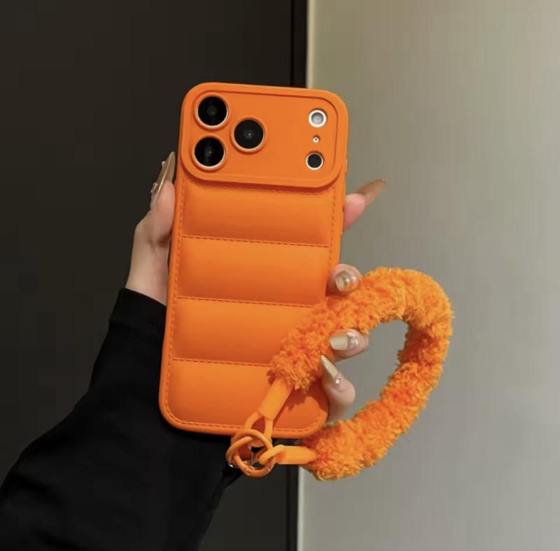 Jacket Furry Lanyard Case for iPhone 17 Series Plush Wrist Strap Winter Cover