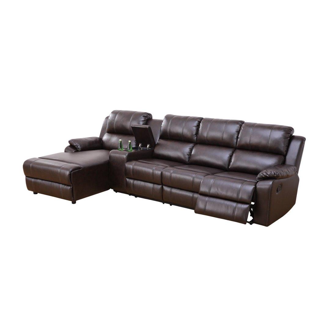 Brown Breathing Leather 4-Piece Living Room Recliner Sofa Set