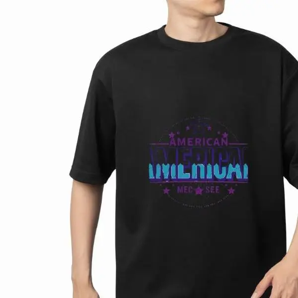 Oversized Retro Graphic Tee- American Merical Print Casual Cotton Menswear